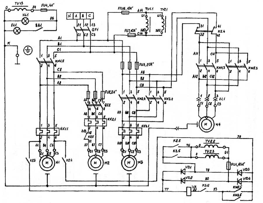 Силовая часть електрической схеми верстата вертикального консольно-фрезерного ВМ127М